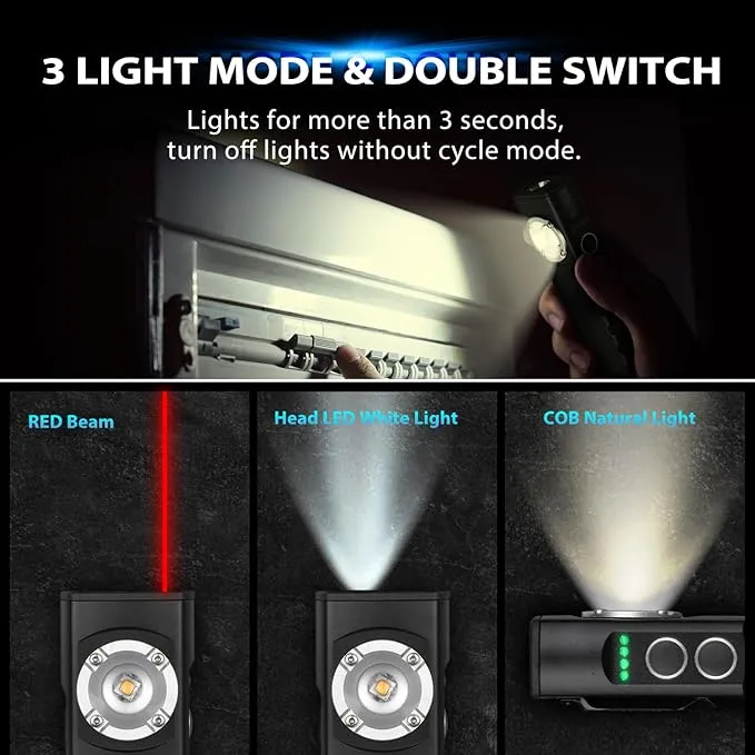 ULTRAFIRE Rechargeable LED Work Light 350 Lumens Portable Magnetic Flat EDC Flashlights with Red Beam,3 Mode Pocket Small Lights with Clip for Working,Car Repairing,Camping,Emergency
