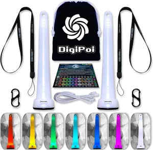UltraPoi Digi Poi Set - Rechargeable Pocket LED Glow Stick Poi - Rainbow Light Stick with S Hook Clip & Lanyard - Customizable & Wearable LED Concert Light Stick for Poi, Camping, Backpacks & Parties