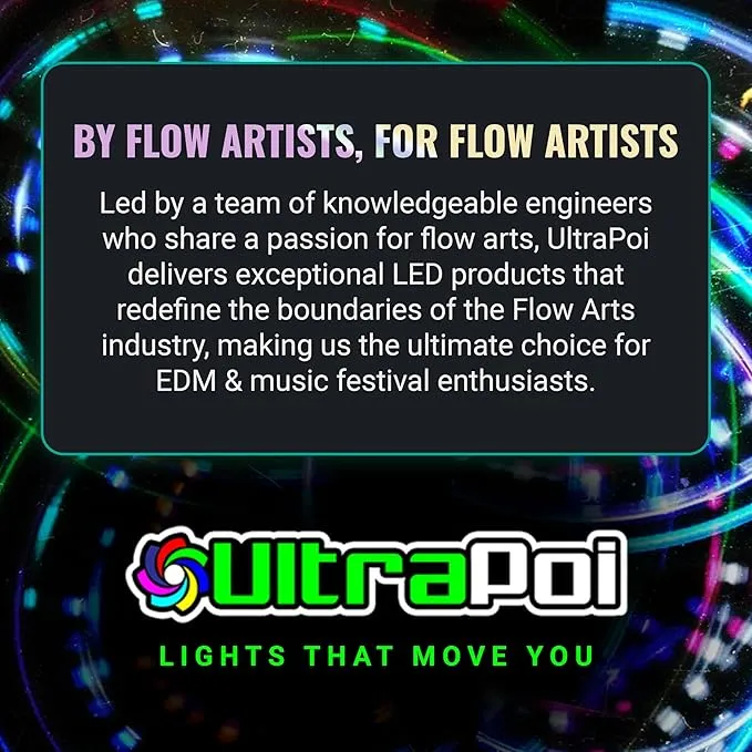 UltraPoi Digi Poi Set - Rechargeable Pocket LED Glow Stick Poi - Rainbow Light Stick with S Hook Clip & Lanyard - Customizable & Wearable LED Concert Light Stick for Poi, Camping, Backpacks & Parties