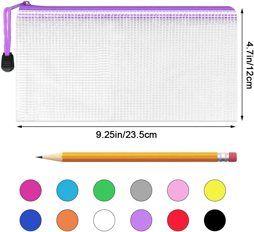 Umriox Pencil Pouches, 9.2 x 4.7 in (12 Colors, 36 Packs), Clear Pencil Pouch Bulk, Pencil Bags with Zipper for Bill Stationary Cosmetics Travel Storage