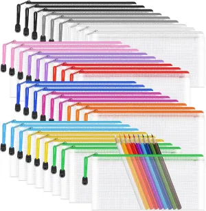Umriox Pencil Pouches, 9.2 x 4.7 in (12 Colors, 36 Packs), Clear Pencil Pouch Bulk, Pencil Bags with Zipper for Bill Stationary Cosmetics Travel Storage