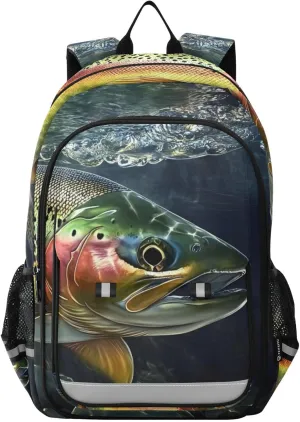 Underwater Trout Closeup Backpack for Women Men Travel Laptop Daypack Shoulder Bag Book Bag Daypack with Reflective Strip 12.9” × 17.7”