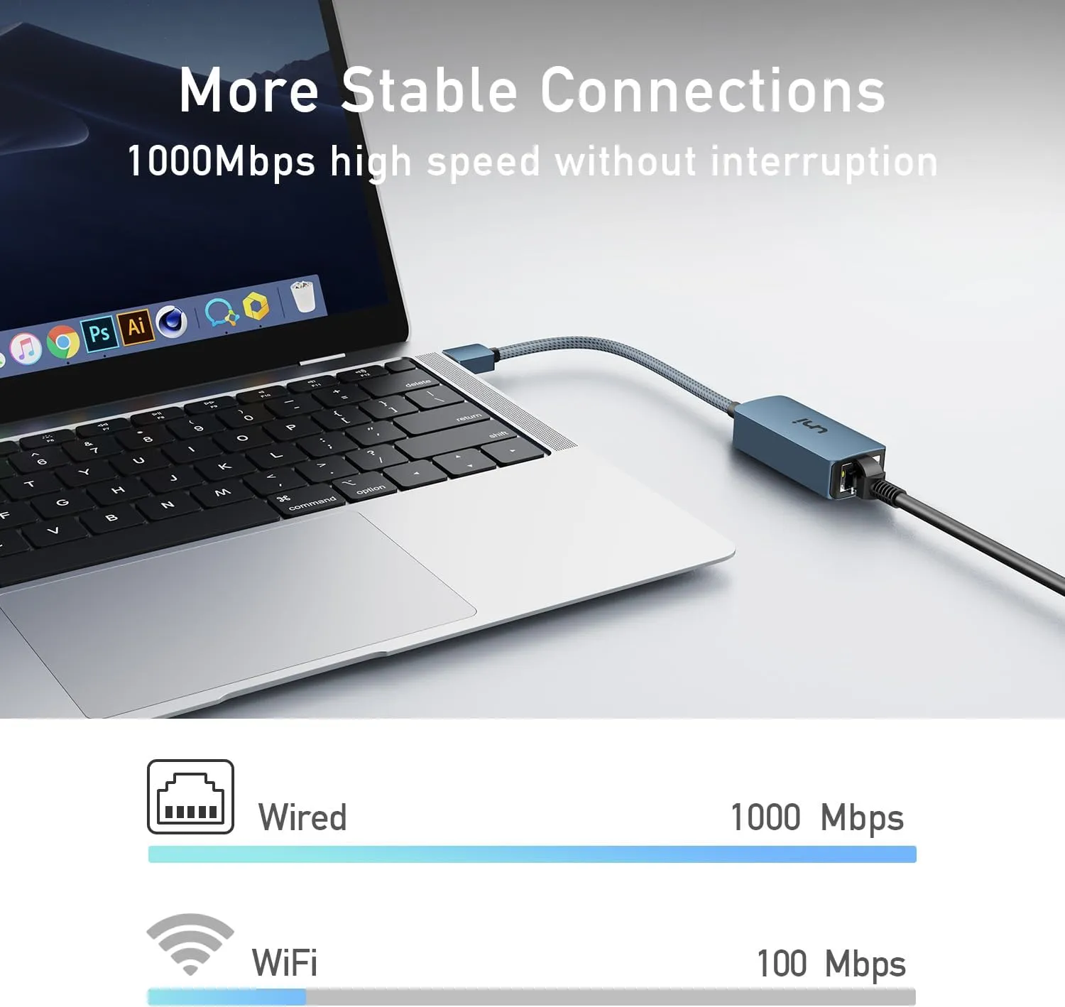 uni USB to Ethernet Adapter, Driver Free USB 3.0 to Gigabit Ethernet LAN Network Adapter, 100/1000 Mbps RJ45 Internet Adapter Compatible with MacBook, Surface, Laptop PC with Windows, XP, Mac/Linux