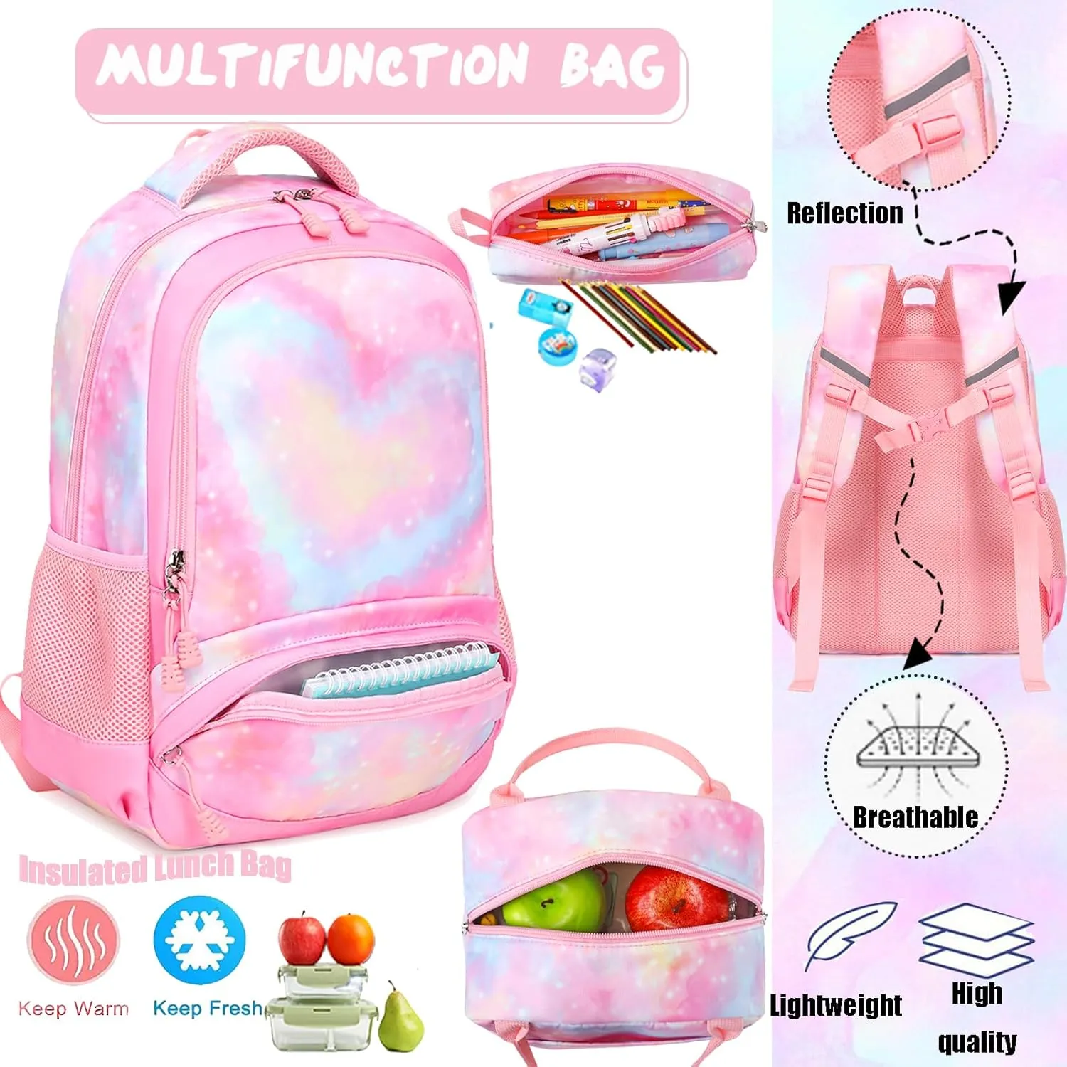 Unicorn Backpack for Girls School Backpack for Girls Unicorn Bookbag School Bag Set for Elementary Back to School
