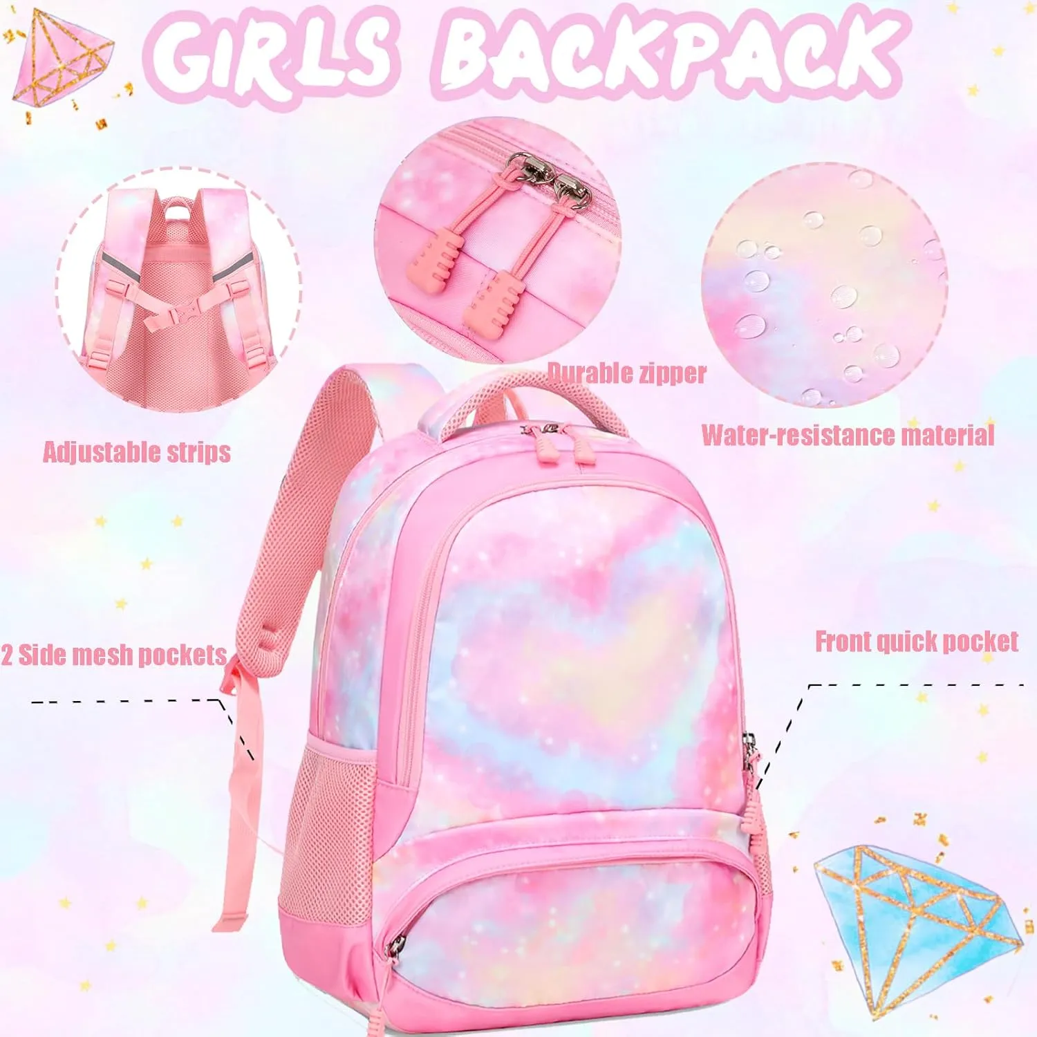 Unicorn Backpack for Girls School Backpack for Girls Unicorn Bookbag School Bag Set for Elementary Back to School