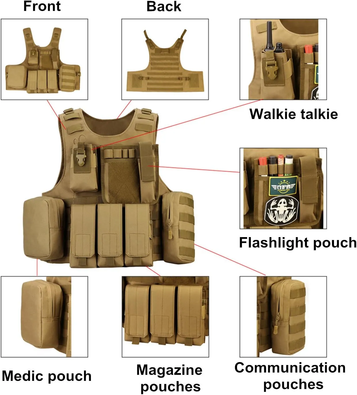 UNISTRENGH Tactical MOLLE Vest Military Airsoft Vest Adjustable Combat Training Vest for Hunting,Fishing,Army Fans,CS Game