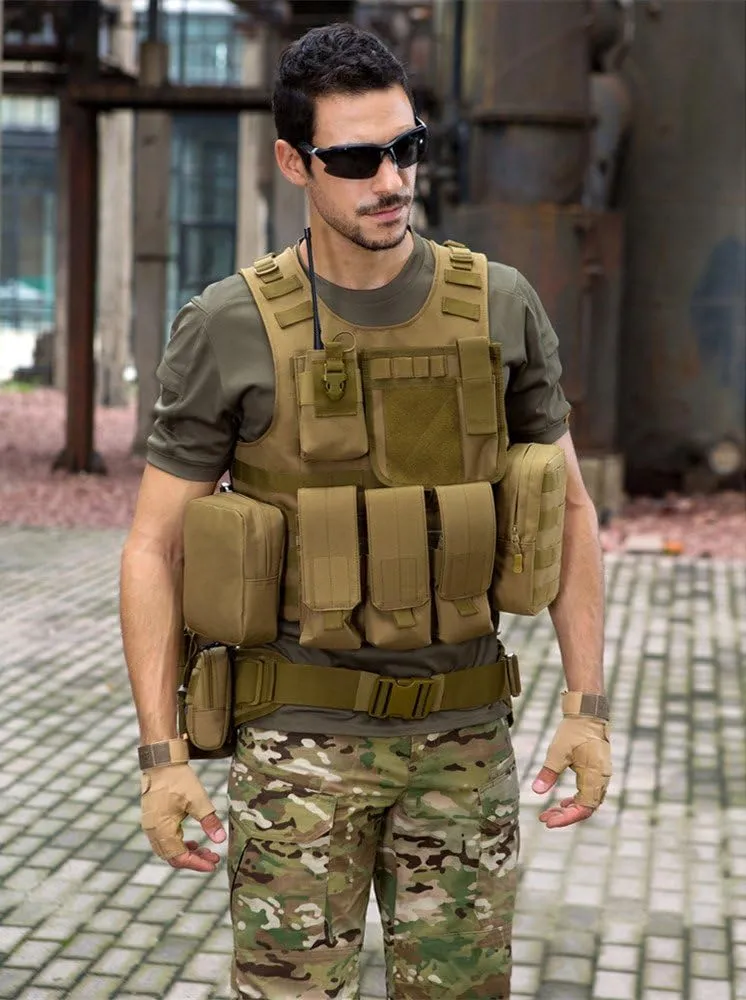 UNISTRENGH Tactical MOLLE Vest Military Airsoft Vest Adjustable Combat Training Vest for Hunting,Fishing,Army Fans,CS Game