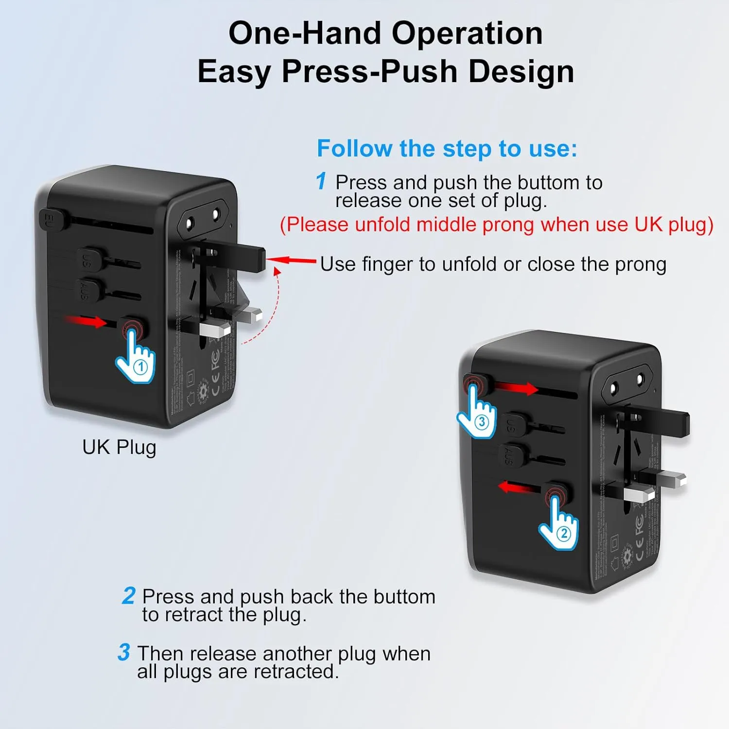 Universal Travel Adapter, PD 35W 7 in 1 International Power Plug Adapter with 7.0A 4 USB-C and 2 USB-A Fast Wall Charger, Worldwide AC Outlet for US Europe UK AUS (Black Silver)