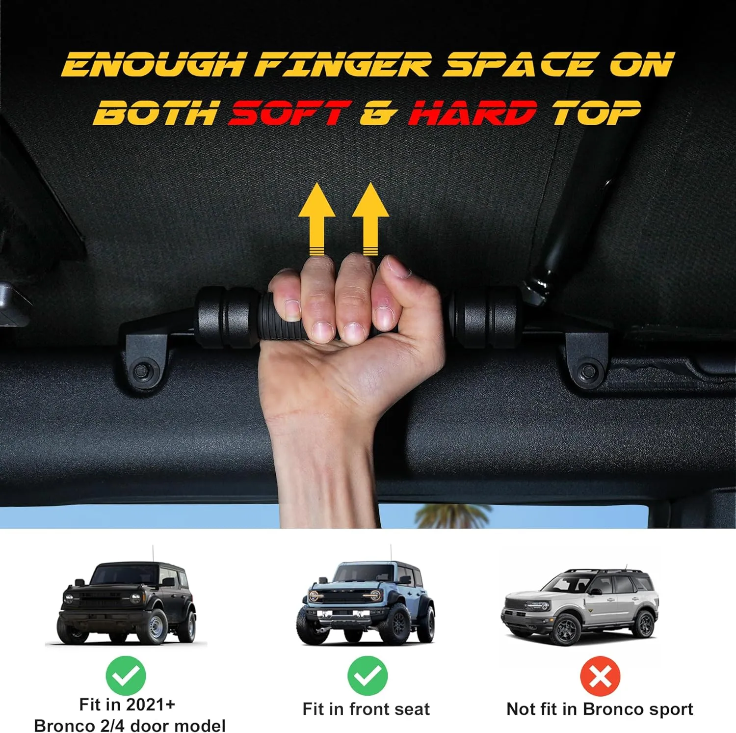 Updated Aluminum Grab Handles Compatible with Ford Bronco 2024 2023 2022 2021 Front Seat 2/4 Door Soft & Hard Top, Metal Grip Handles Replacement for Bronco Interior Accessories (Front)