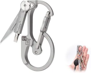 (Upgraded) RovyVon U4 Pro  Plus Titanium Carabiner Clip, Small EDC Carabiner Keychain Multitool Hidden Folding Knife and Dual-Bit Screwdriver Set, Utility EDC Gadgets for Men Outdoor Daily Carry