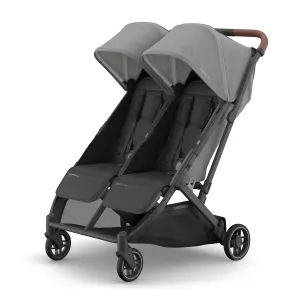 UPPAbaby Minu Duo Side-by-Side Double Stroller - Lightweight   Compact Design for Travel - Easy Fold- From Birth to Toddler - Independent Recline -Greyson(Charcoal Mélange/Carbon Frame/Saddle Leather)