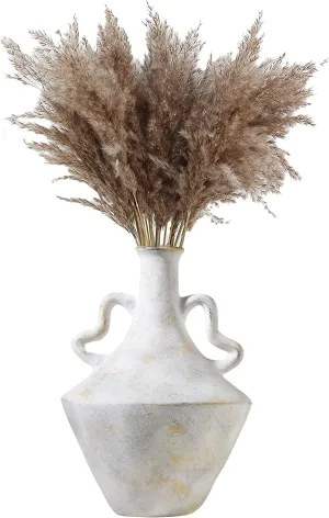 UPWOIGH Large Beige White Ceramic Flower Vase, 14in Tall Rustic Farmhouse Vase with Eroded Texture, Boho Pottery Decorative Vases, Stoneware Centerpiece Jar,Handles,Vintage Matte Finish for Home Décor