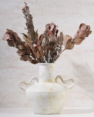 UPWOIGH Large Beige White Ceramic Flower Vase, 9.3in Tall Rustic Farmhouse Vase with Eroded Texture, Boho Decorative Pottery, Stoneware Centerpiece Jar with Handles,Vintage Matte Finish for Home Décor