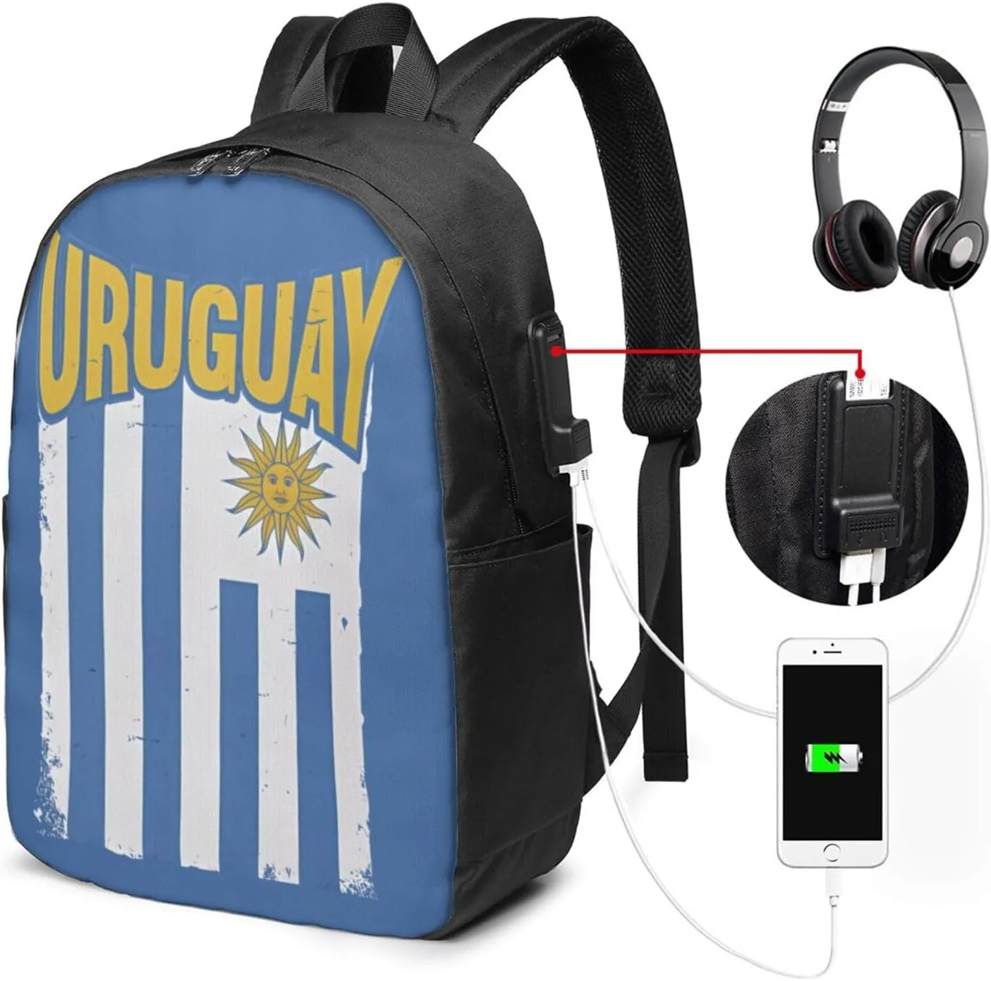 Uruguay Uruguayan Flag Laptop Backpacks Travel Backpack Casual Business Daypack Sport Rucksack Computer Bag Fits up to 17 Inch Notebook with USB Port