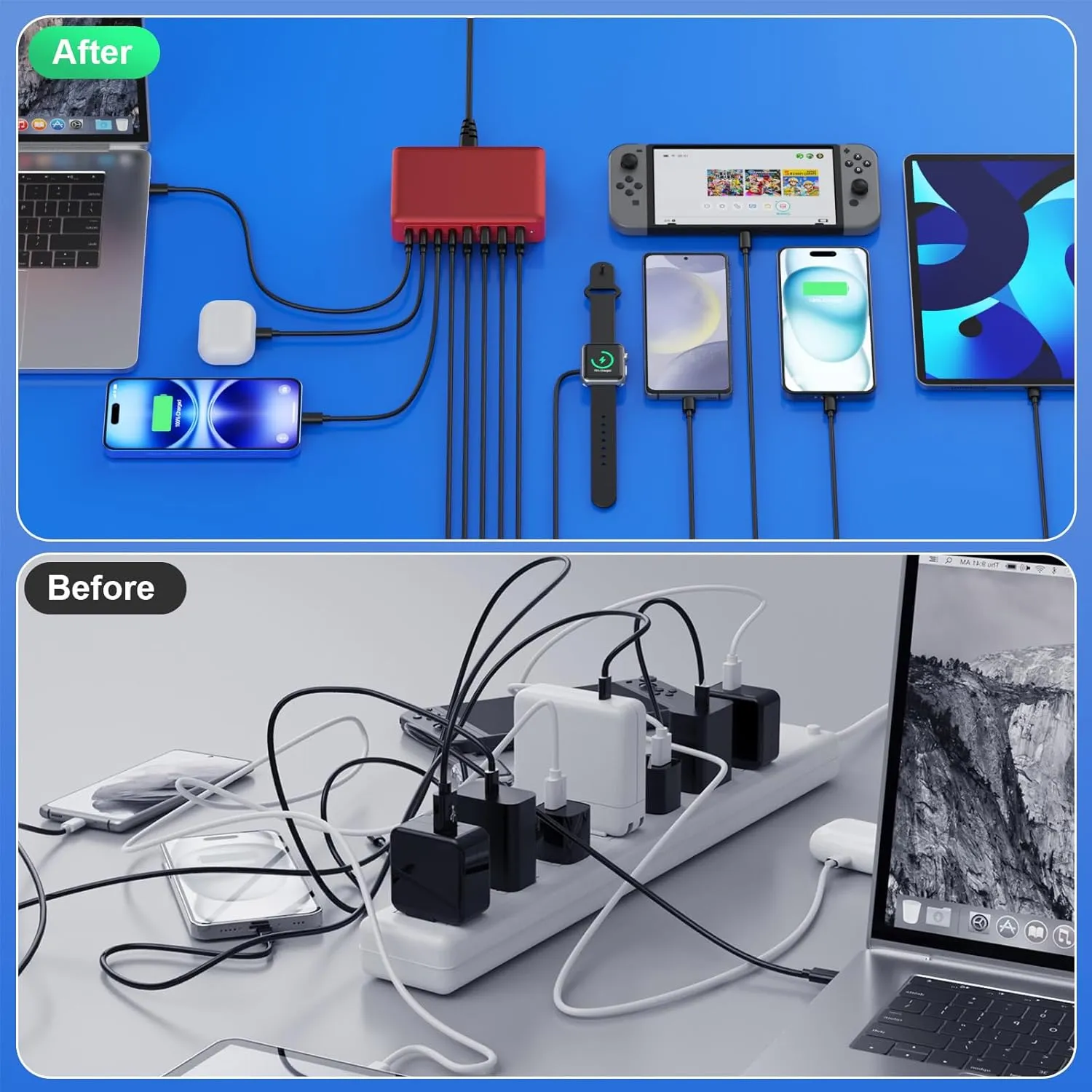 USB C Charger 300W USB C Charger Block 8-Ports GaN IV Fast Charging Station,PD 100W Laptop Charger Hub Wall Charger Adapter Compatible with MacBook/Air,DELL,Steam Desk,iPhone 16/15/14,Galaxy