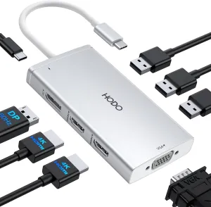 USB C Docking Station Dual Monitor Adapter for Dell HP, Laptop Docking Station 3 Monitors Quadruple Display USB C Hub Dongle to 4K HDMI DisplayPort VGA,100W PD, 3USB2.0, 8 in 1 Thunderbolt Dock