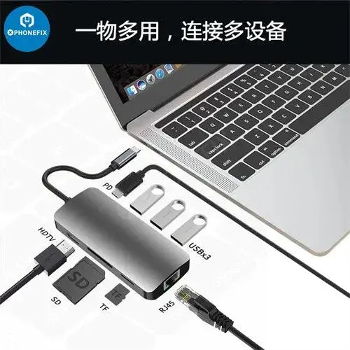 USB C Hub 12-in-1 Type-C Docking Station PD Fast Charge