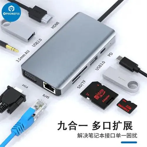 USB C Hub 12-in-1 Type-C Docking Station PD Fast Charge