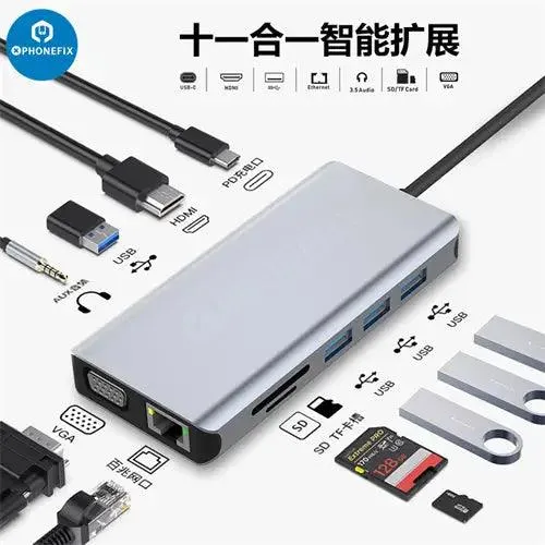USB C Hub 12-in-1 Type-C Docking Station PD Fast Charge
