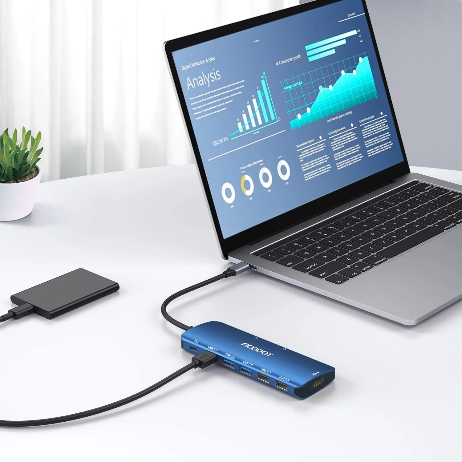 USB C Hub, Acodot 9 in 1 USB C to 4K@60HZ HDMI Multiport Adapter, 3 USB 3.0 Ports, SD/TF Card Reader, 100W PD, USB C Hub Multiport Adapter Desigend for MacBook Pro Air HP XPS etc, Blue