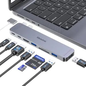 USB C Hub Adapter for MacBook, Mac Adapter Multiport 8 in 2 USB-C Hub with HDMI 4K, Thunderbolt 3 Port, USB C&A Data Ports, USB-C to SD/TF Card Slot, Accessories for MacBook Pro Air M3 M2 M1 2024-2018