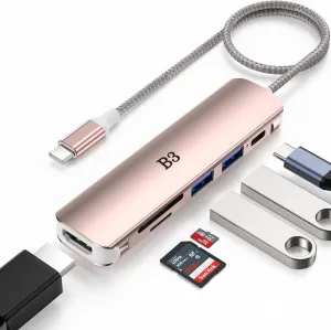 USB C Hub HDMI Adapter for MacBook Air Pro, 6 in 1 4K Dongle Multiport Converter with 50cm Cable, USB 3.0 5Gbps Data Transfer, 100W PD, SD/TF Card Slotfor Mac M1 M2 PC Laptop