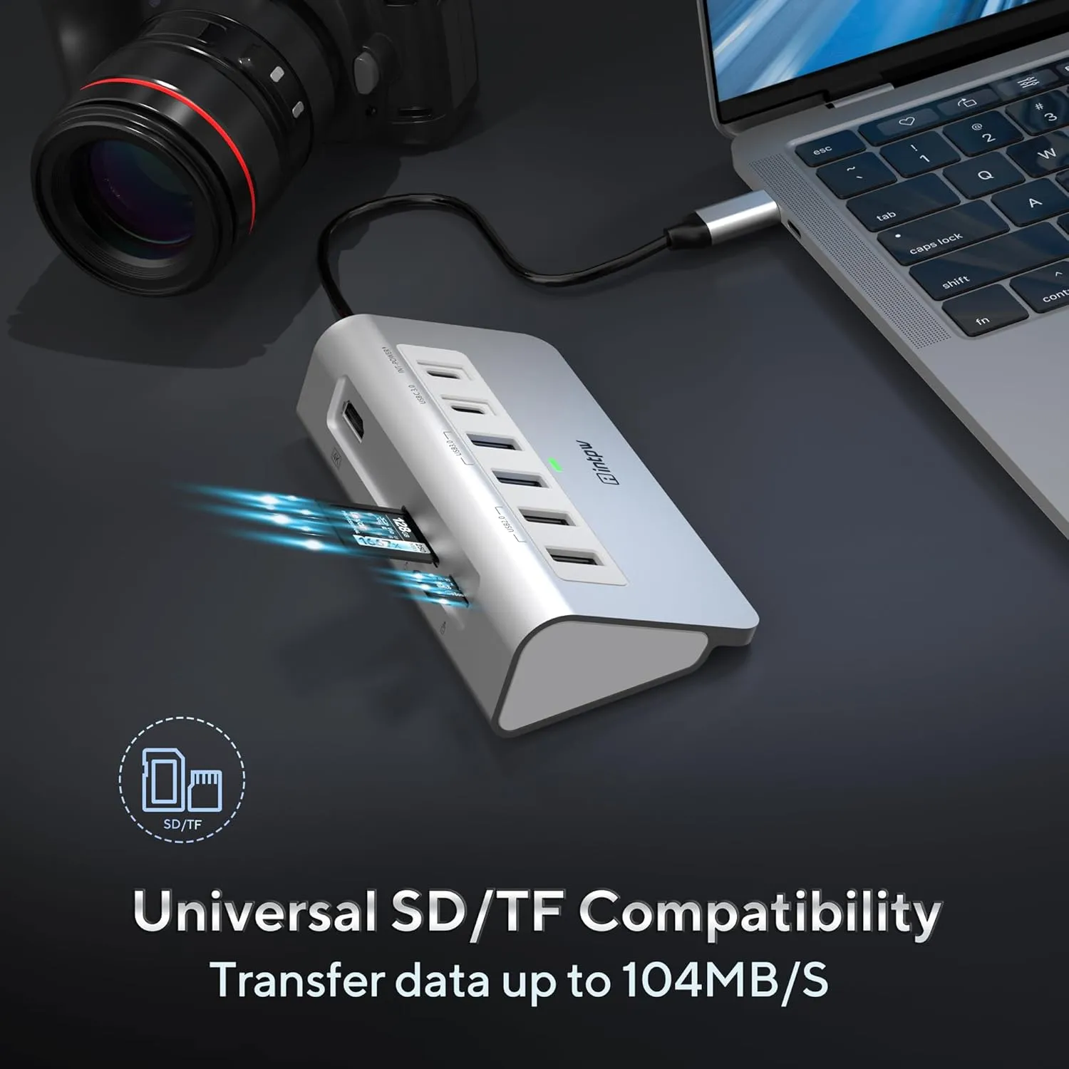 USB C Hub, INTPW 9-in-1 USB C Hub Multiport Adapter with 4K HDMI, PD 100W, USB-C and 2 USB A 3.0 5Gbps, 2 USB A 2.0, SD/TF Card Reader, Aluminum USB C to USB Hub for MacBook Air/Pro iPad Laptop