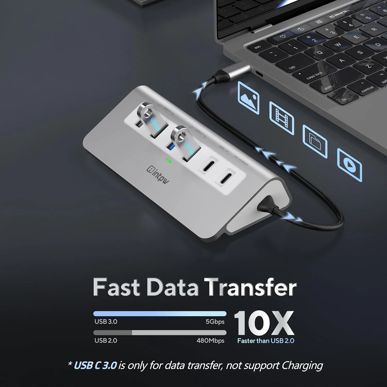 USB C Hub, INTPW 9-in-1 USB C Hub Multiport Adapter with 4K HDMI, PD 100W, USB-C and 2 USB A 3.0 5Gbps, 2 USB A 2.0, SD/TF Card Reader, Aluminum USB C to USB Hub for MacBook Air/Pro iPad Laptop