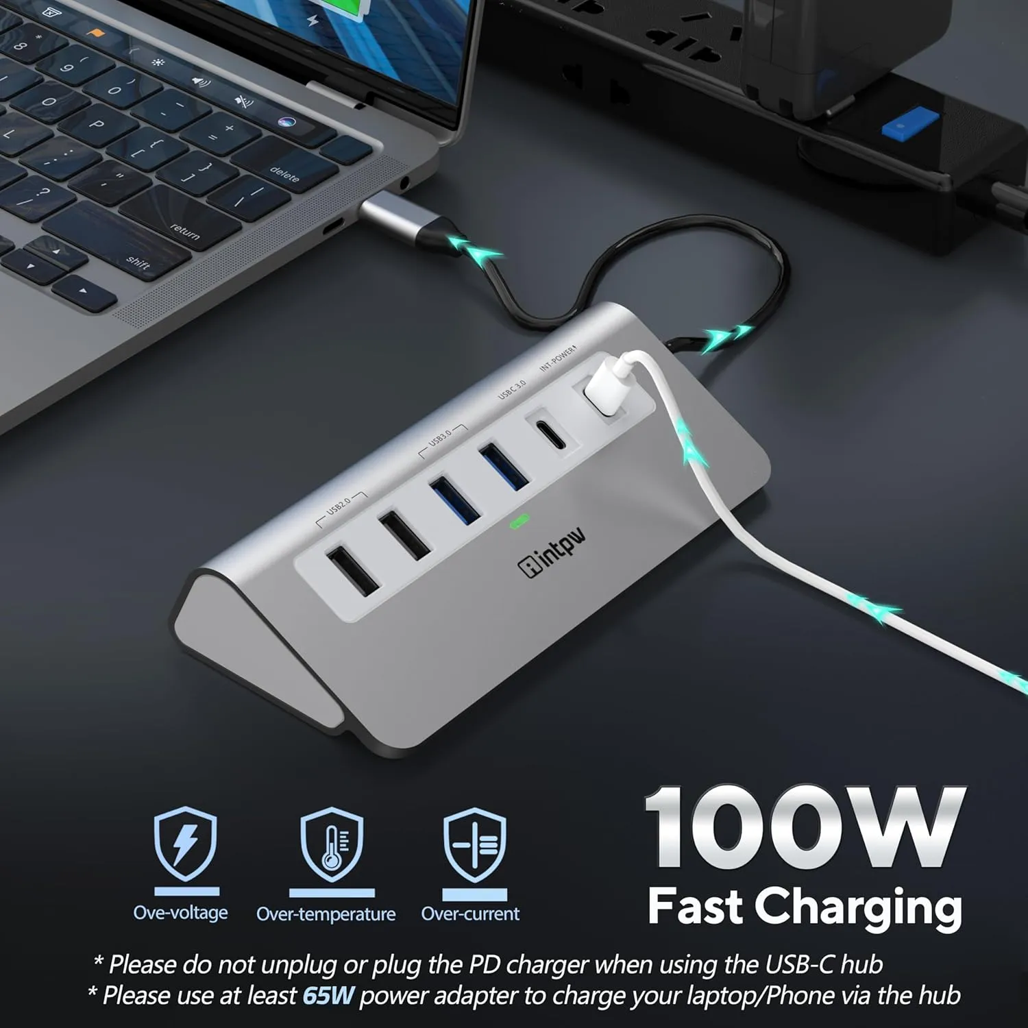USB C Hub, INTPW 9-in-1 USB C Hub Multiport Adapter with 4K HDMI, PD 100W, USB-C and 2 USB A 3.0 5Gbps, 2 USB A 2.0, SD/TF Card Reader, Aluminum USB C to USB Hub for MacBook Air/Pro iPad Laptop