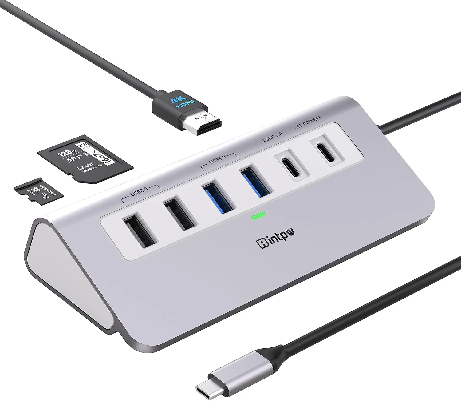 USB C Hub, INTPW 9-in-1 USB C Hub Multiport Adapter with 4K HDMI, PD 100W, USB-C and 2 USB A 3.0 5Gbps, 2 USB A 2.0, SD/TF Card Reader, Aluminum USB C to USB Hub for MacBook Air/Pro iPad Laptop