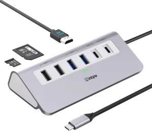 USB C Hub, INTPW 9-in-1 USB C Hub Multiport Adapter with 4K HDMI, PD 100W, USB-C and 2 USB A 3.0 5Gbps, 2 USB A 2.0, SD/TF Card Reader, Aluminum USB C to USB Hub for MacBook Air/Pro iPad Laptop