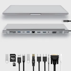 USB C Hub Multiport Adapter 12 in 1 - Dual 4K HDMI/VGA, USB Ports, 3.5mm Audio, PD 100W, SD/TF, Ethernet - Laptop Docking Station for MacBook/DELL XPS/More Type-C Devices