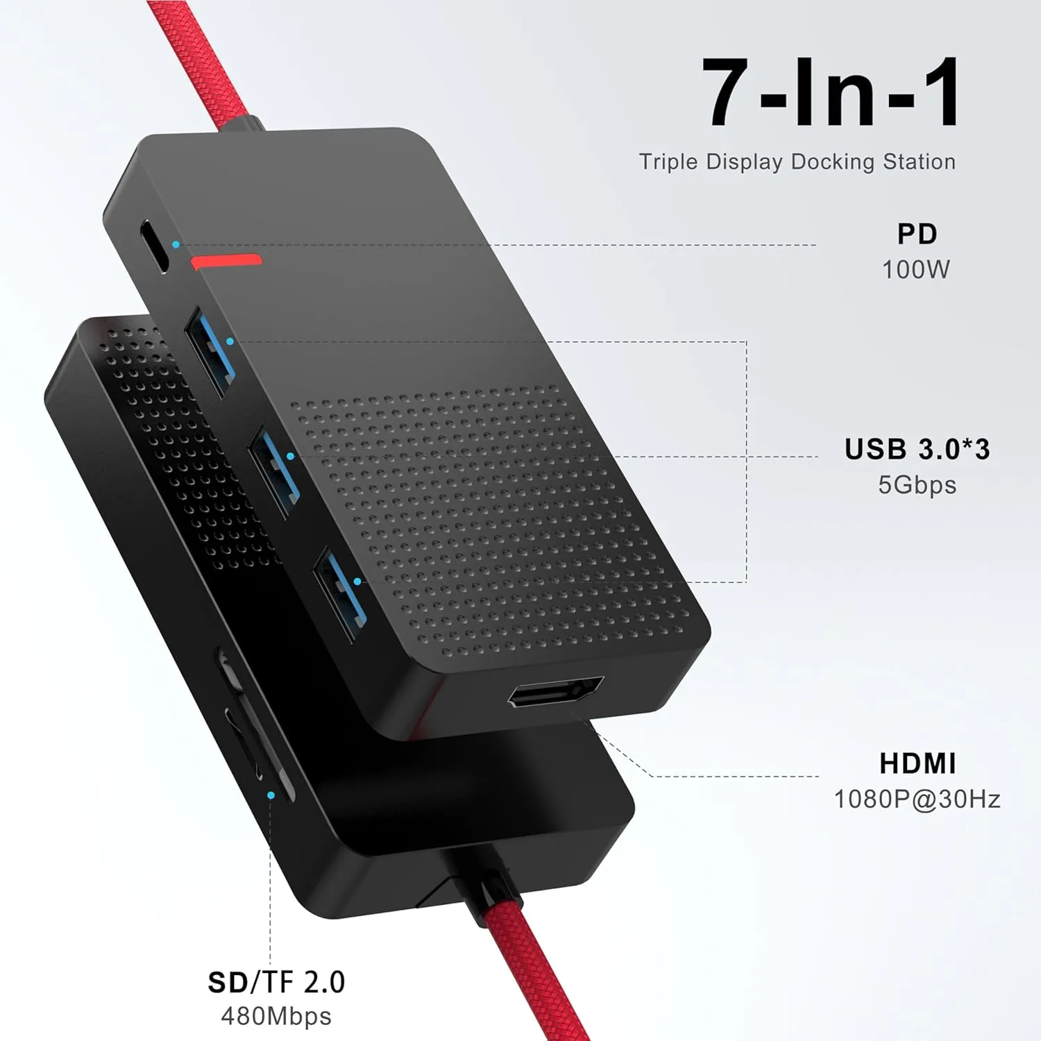 USB C Hub Multiport Adapter, 7 in 1 USB C Laptop Docking Station with 4K HDMI, 3 Ports USB 3.0, TF/SD, 100W PD Charger- Plug and Play for MacBook Pro Air HP XPS Steam Deck Dell