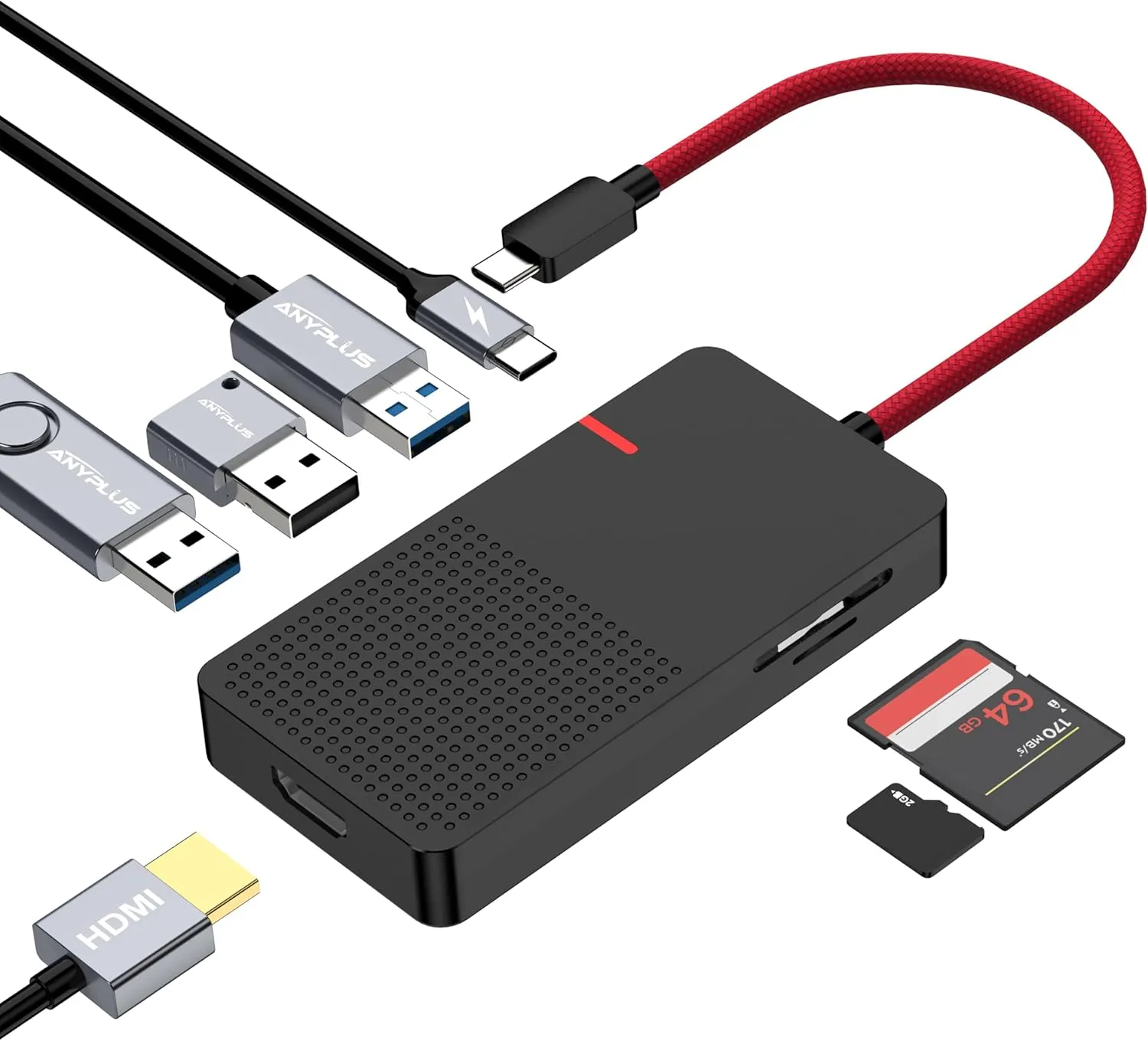 USB C Hub Multiport Adapter, 7 in 1 USB C Laptop Docking Station with 4K HDMI, 3 Ports USB 3.0, TF/SD, 100W PD Charger- Plug and Play for MacBook Pro Air HP XPS Steam Deck Dell