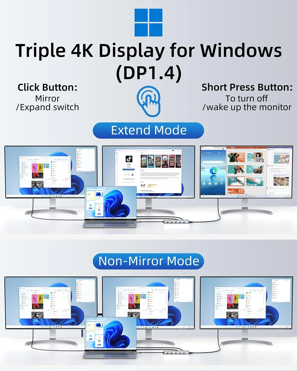 USB C Hub USB C Docking Station Dual Monitor 13 in 1 Triple Display Multiport Adapter with 2 HDMI DP 8 USB C/A Ports Ethernet Audio, USB C Dongle for MacBook/Dell/HP/Lenovo ThinkPad/Surface
