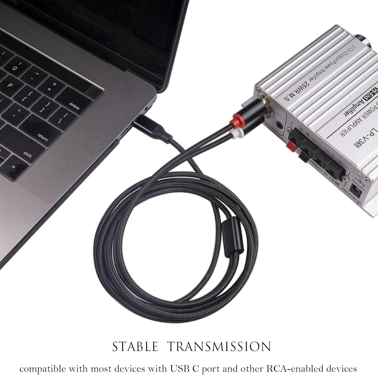 USB C to RCA Audio Cable, USB Type C to 2 RCA Y-Splitter Stereo Cable for Laptop, Tablet, Smartphone, DVD Player, Amplifier, Speaker - 1m/3.3ft