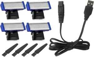 USB Charger Cord Compatible for Gen 1 Microtouch Solo Electric Shaver Bundle with 4 Replacement Shaver Heads, 4 Clean Brushes