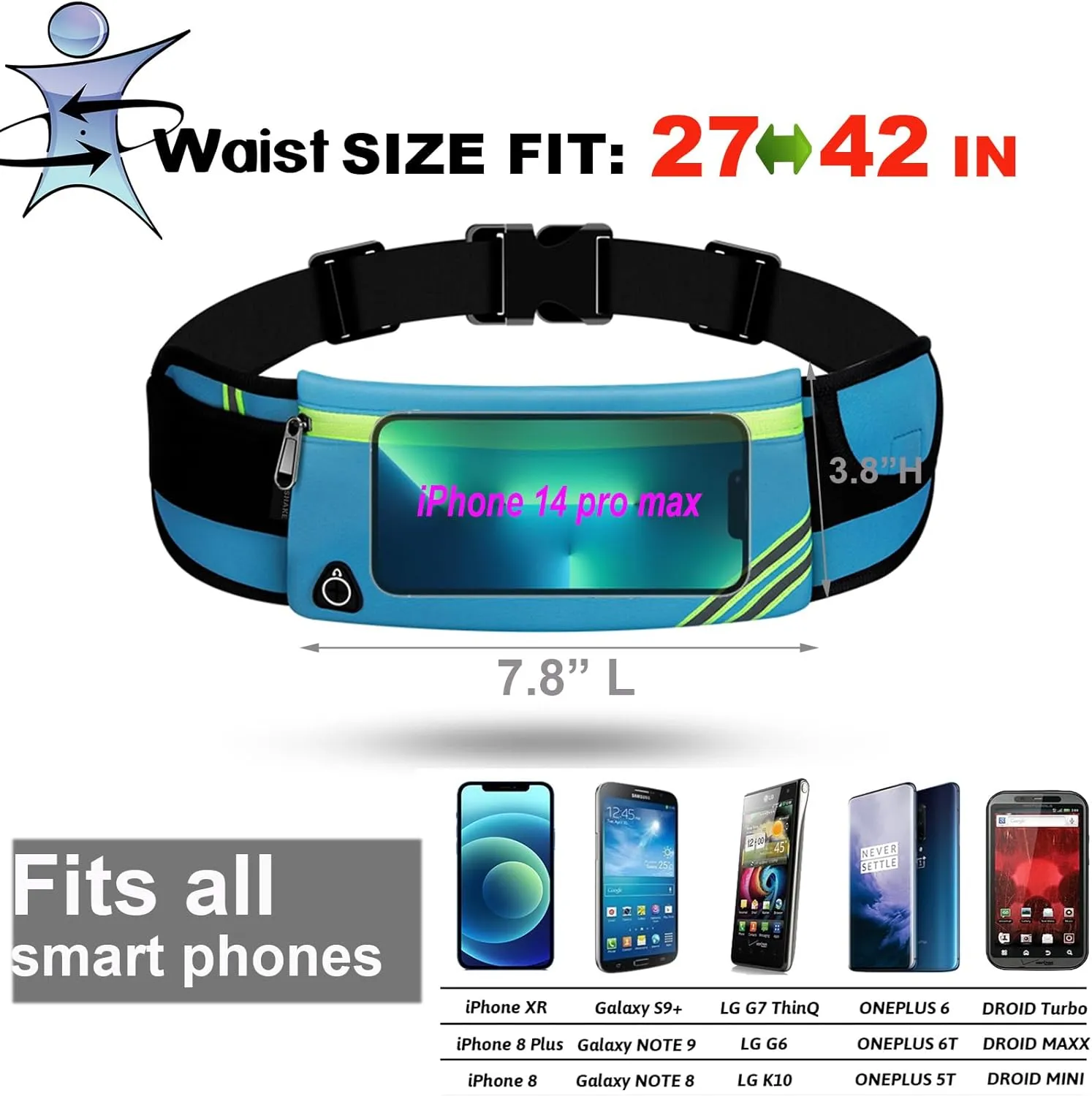USHAKE Running Belt with Bounce-Free Pouch for iPhone and Samsung Galaxy - Ideal for Running, Walking, Cycling, and Gym Workouts