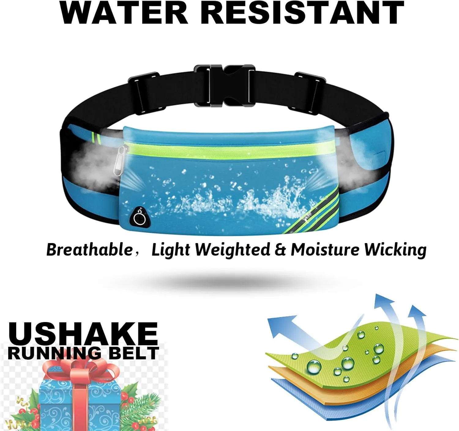 USHAKE Running Belt with Bounce-Free Pouch for iPhone and Samsung Galaxy - Ideal for Running, Walking, Cycling, and Gym Workouts