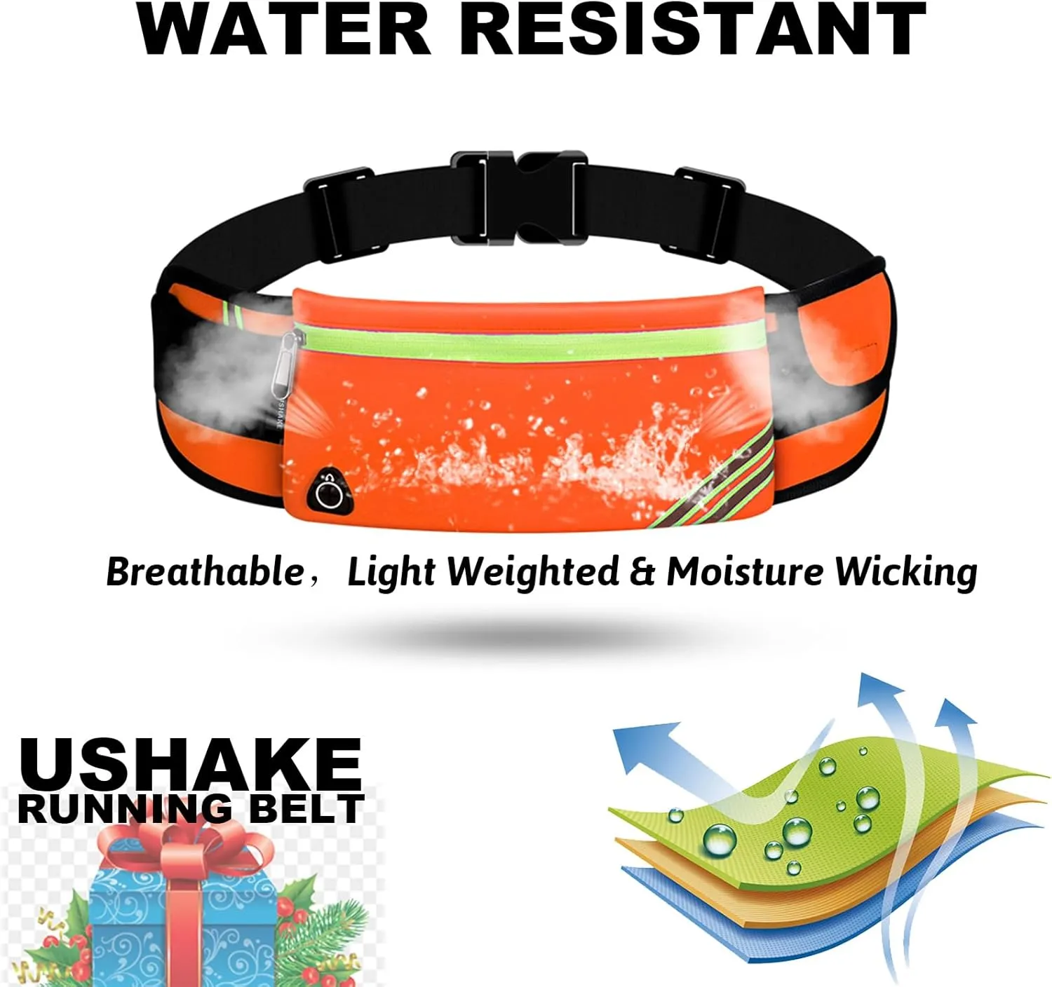 USHAKE Running Belt with Bounce-Free Pouch for iPhone and Samsung Galaxy - Ideal for Running, Walking, Cycling, and Gym Workouts