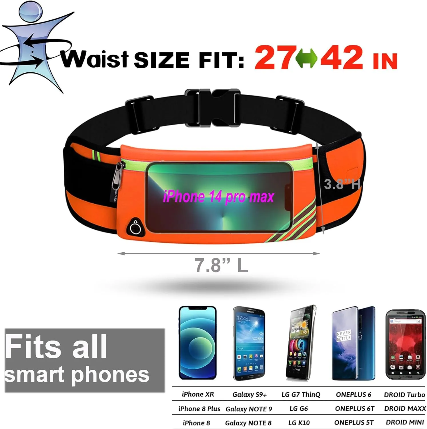 USHAKE Running Belt with Bounce-Free Pouch for iPhone and Samsung Galaxy - Ideal for Running, Walking, Cycling, and Gym Workouts