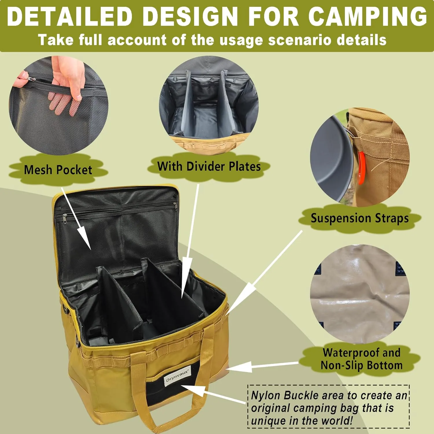 Utility Tactical Camping Storage Bag - Equipped with 2 Adjustable Dividers, Shoulder Straps and DIY Nylon Buckle Area, 600D Oxford Cloth, Foldable and Durable,Bottom Waterproof and Non-Slip