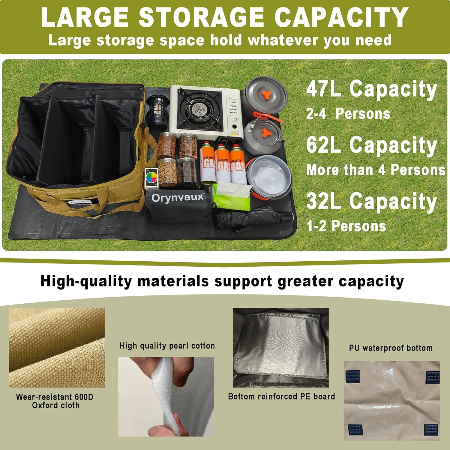 Utility Tactical Camping Storage Bag - Equipped with 2 Adjustable Dividers, Shoulder Straps and DIY Nylon Buckle Area, 600D Oxford Cloth, Foldable and Durable,Bottom Waterproof and Non-Slip