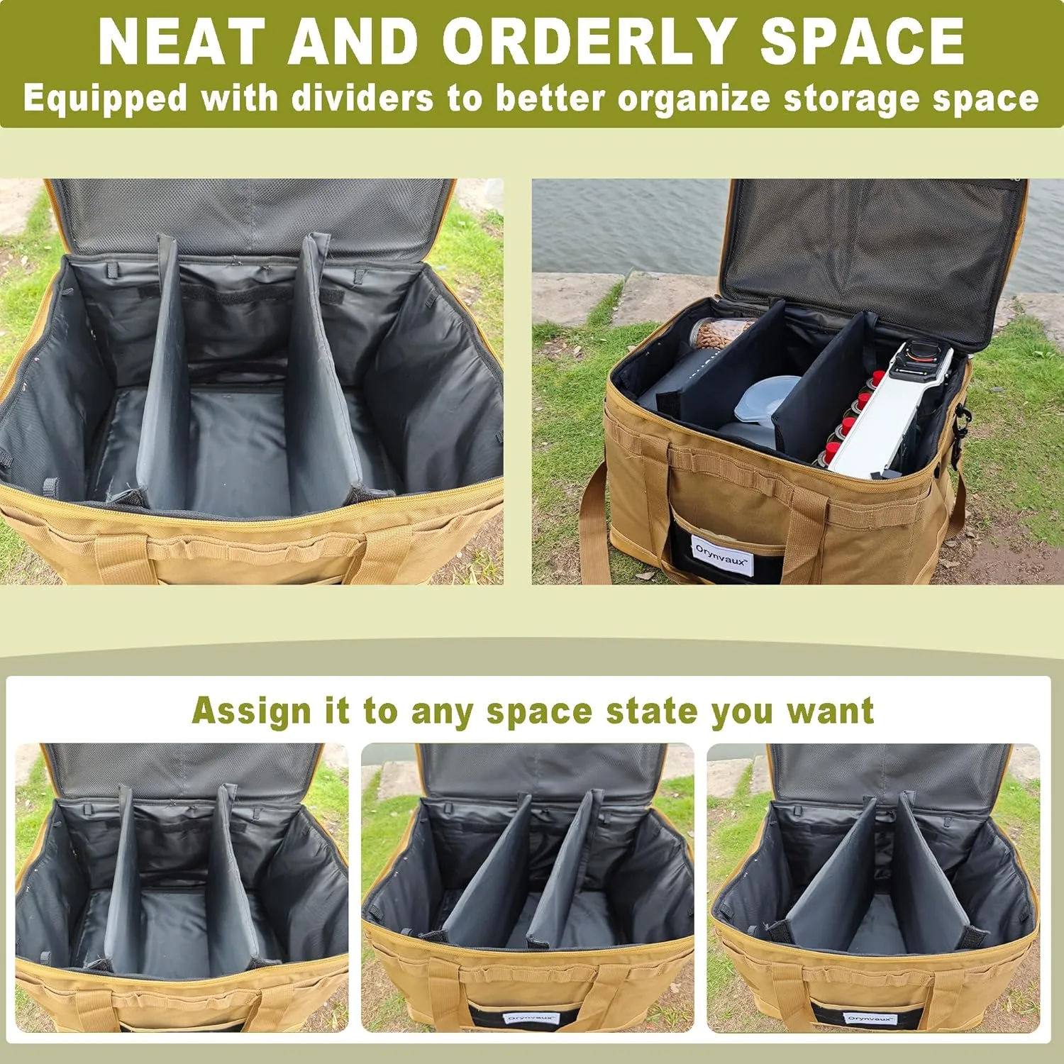 Utility Tactical Camping Storage Bag - Equipped with 2 Adjustable Dividers, Shoulder Straps and DIY Nylon Buckle Area, 600D Oxford Cloth, Foldable and Durable,Bottom Waterproof and Non-Slip