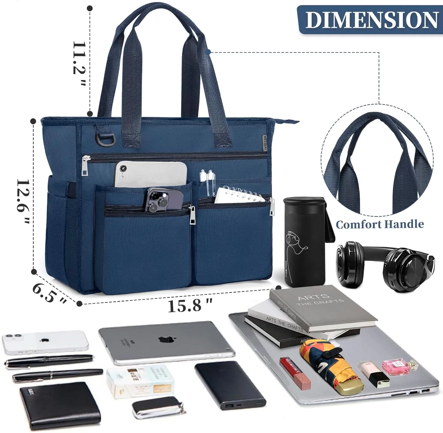 Utility Tote Bag For Women, Teacher Shoulder Bag with Multiple Pockets, Laptop Handbag with Zipper for Gym, Work