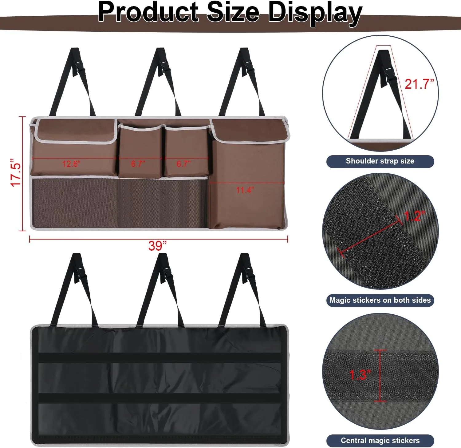 UYYE Trunk Hanging Organizer, Backseat Storage Bag, Collapsible Car Interior Accessories with 4 Pockets & 2 Mesh Pouches for Tools, Provide More Storage Trunk Space for SUV, Jeep, MPVs (Brown)