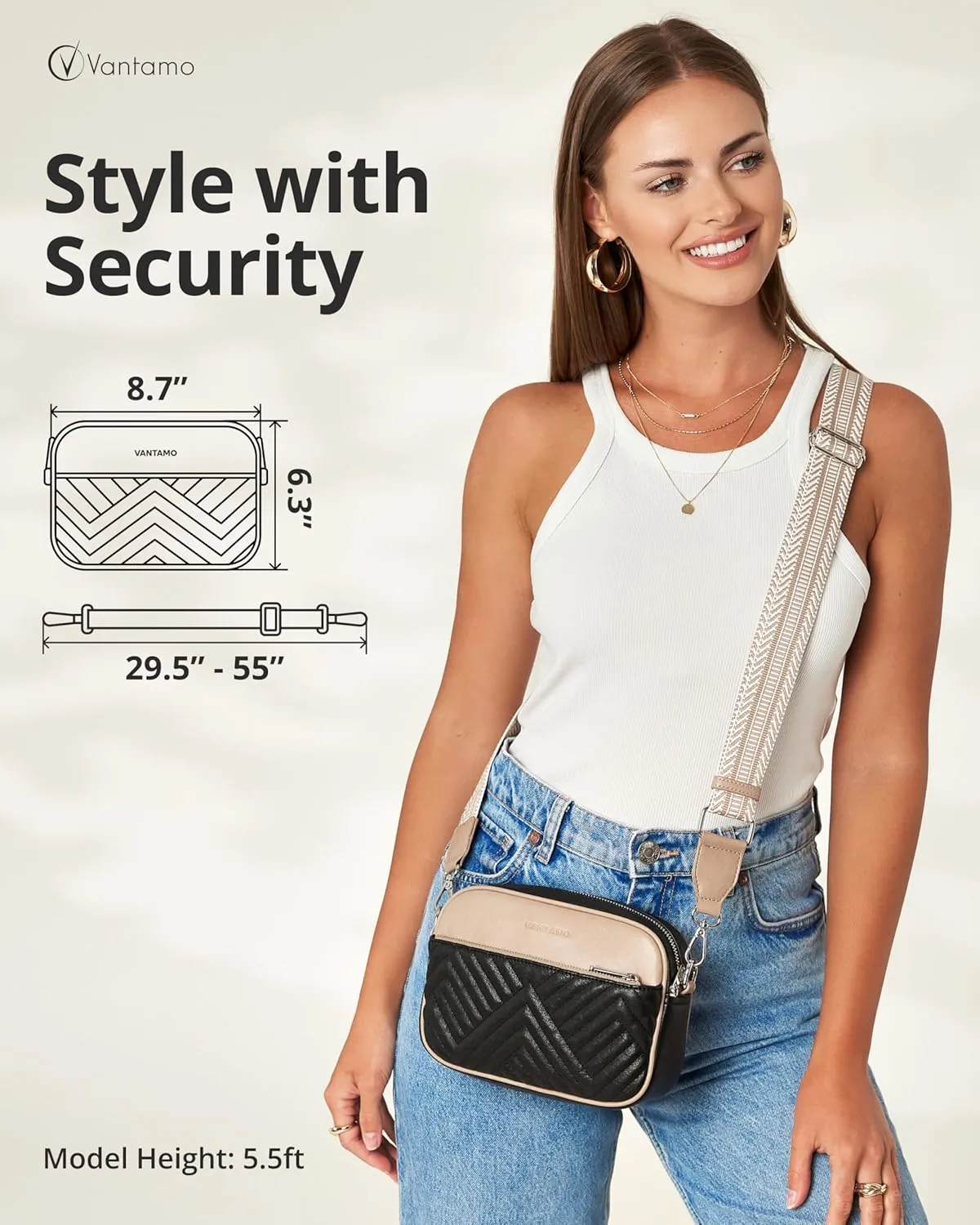 Vantamo Crossbody Bags For Women with Adjustable Strap, Premium PU Leather Purses for Women, Anti-Pickpocket Clip & Gift Box