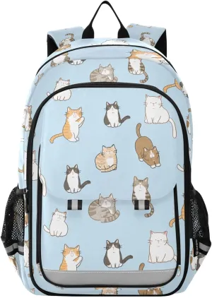 Various Cute Cats Backpack for Boys Girls Elementary School Bag Kids Bookbag Travel Rucksack With Reflective Stripes