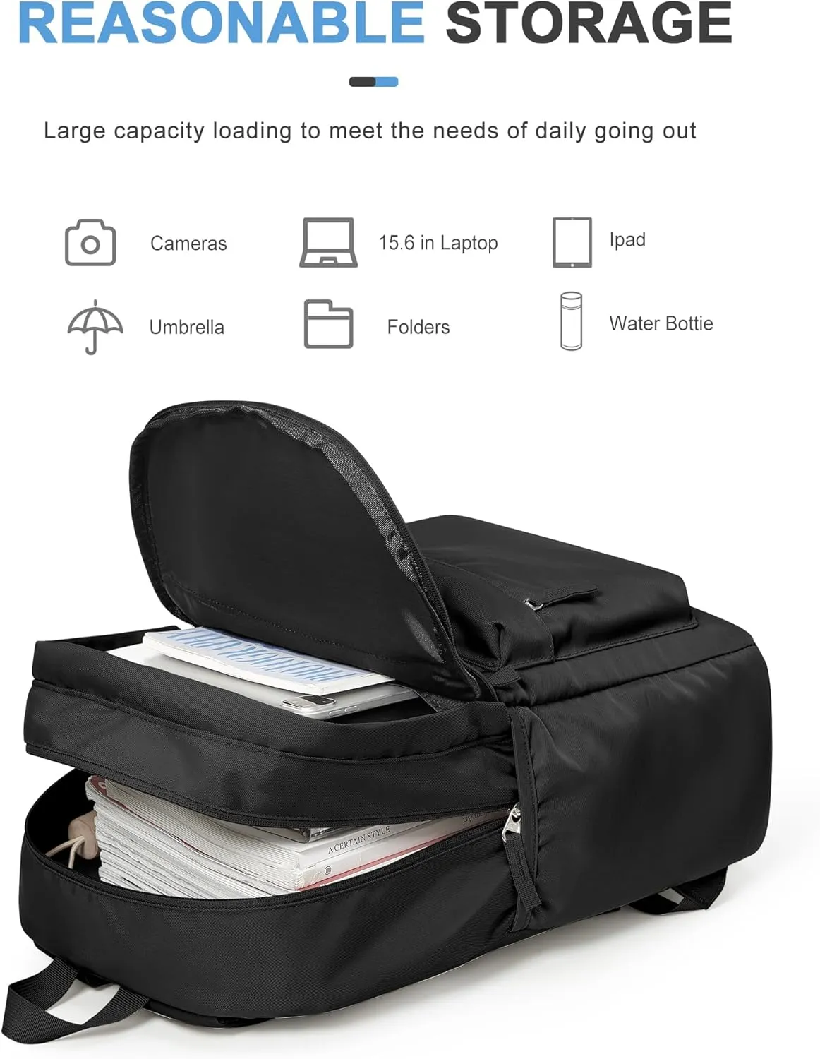 VECAVE School Backpack Black College High School Bags backpack for Boys Girls Teens Waterproof Bookbag Casual Lightweight Travel Rucksack Daypack Backpacks for Men Women
