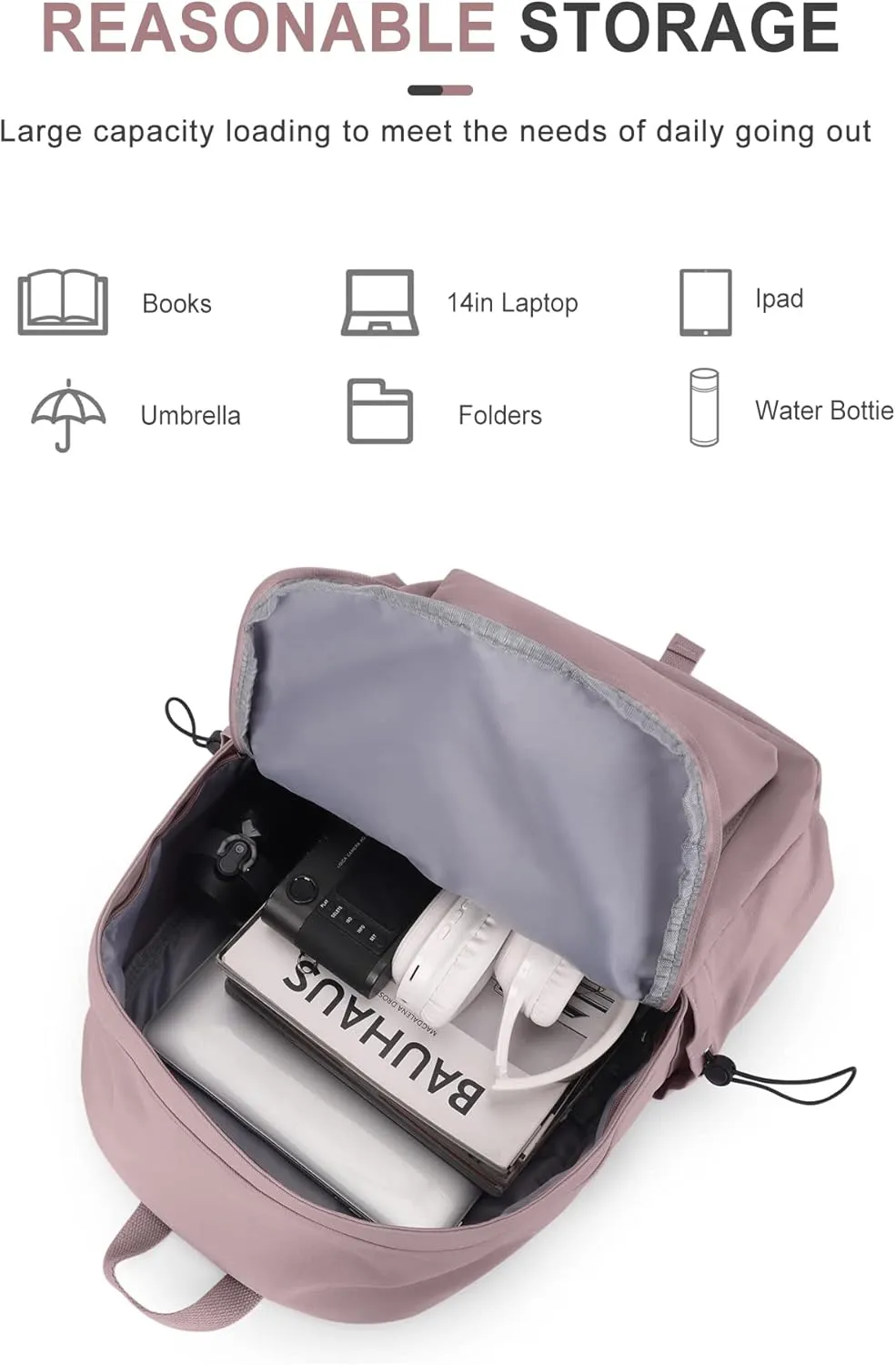 VECAVE School Backpack Purple Waterproof Bookbag Casual Lightweight Travel Rucksack Daypack Backpacks for Men Women College High School Bags backpack for Boys Girls Teens